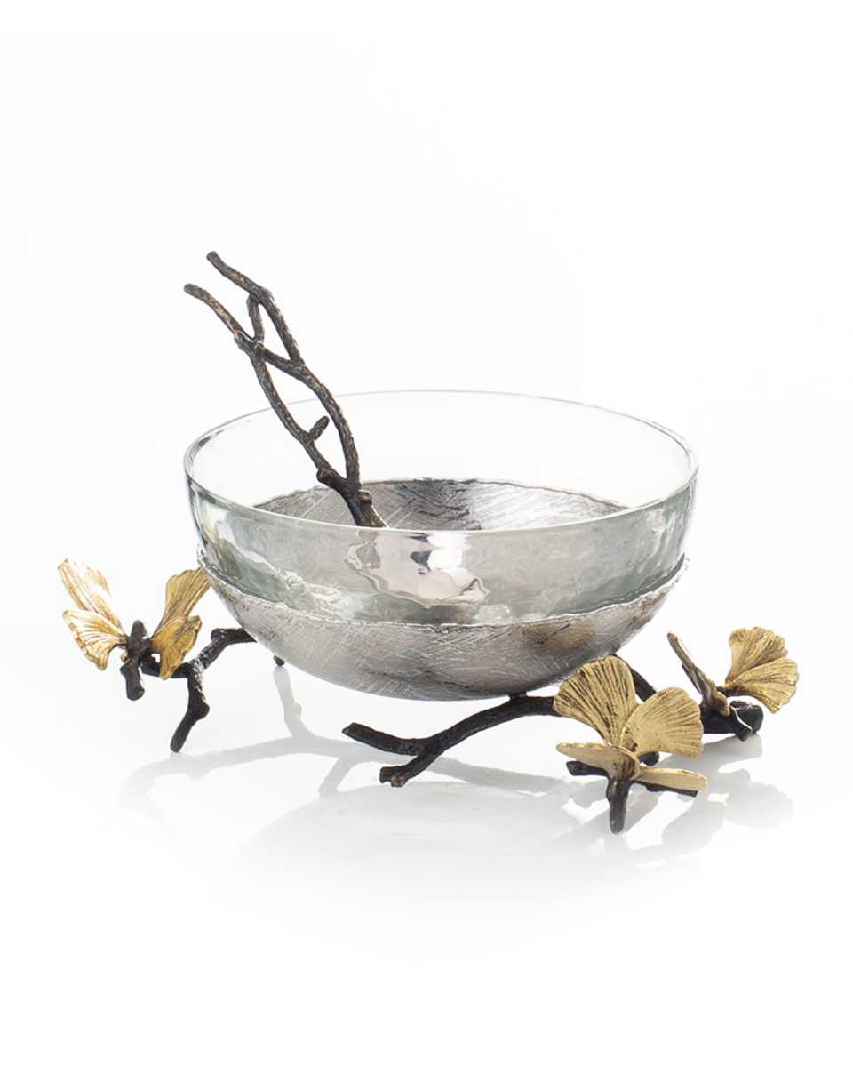 Butterfly Ginkgo Glass Nut Dish with Spoon