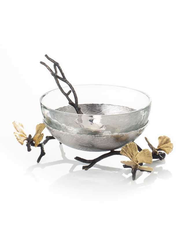 Butterfly Ginkgo Glass Nut Dish with Spoon