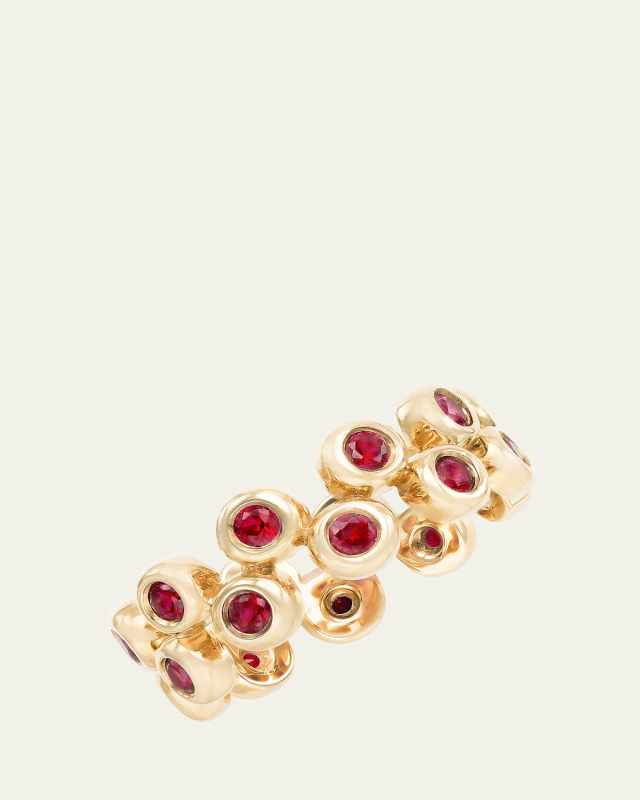 14K Yellow Gold Floating Ring Set with Rubies