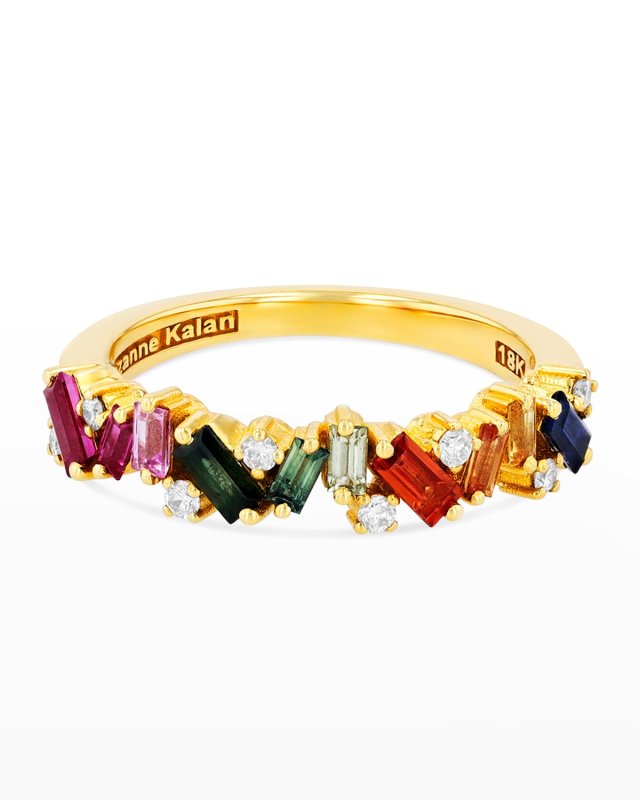 18k Rainbow Fireworks Frenzy Half-Band Ring Size 4-8