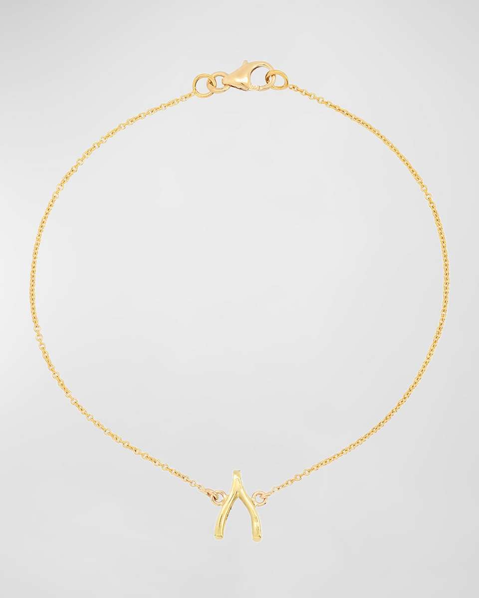 18k Gold Mini Wishbone Chain Bracelet on a 14k Chain