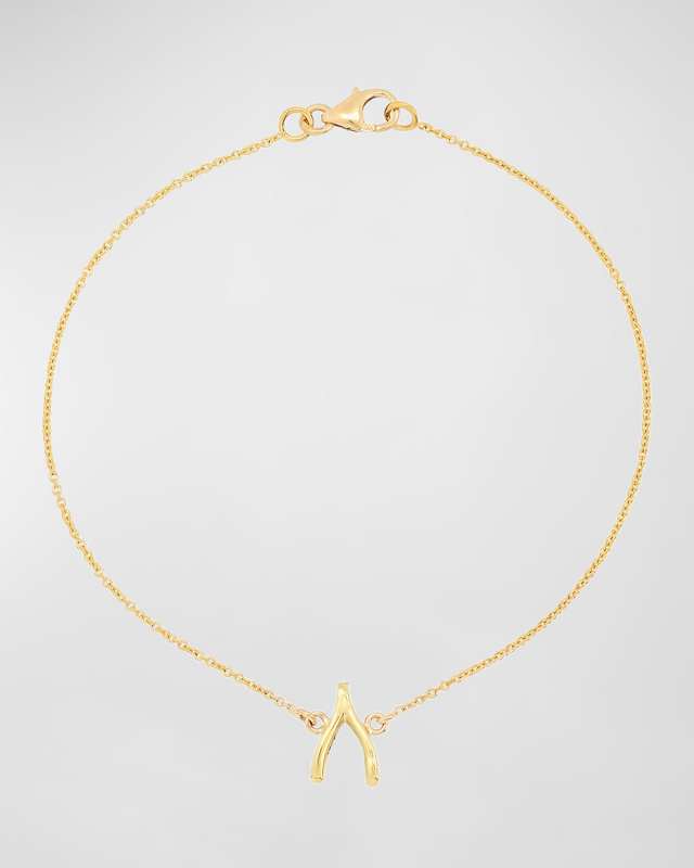 18k Gold Mini Wishbone Chain Bracelet on a 14k Chain