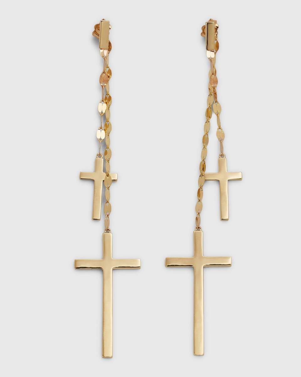 14K Yellow Gold Double Cross Mega Gloss Blake Front-Back Linear Earrings