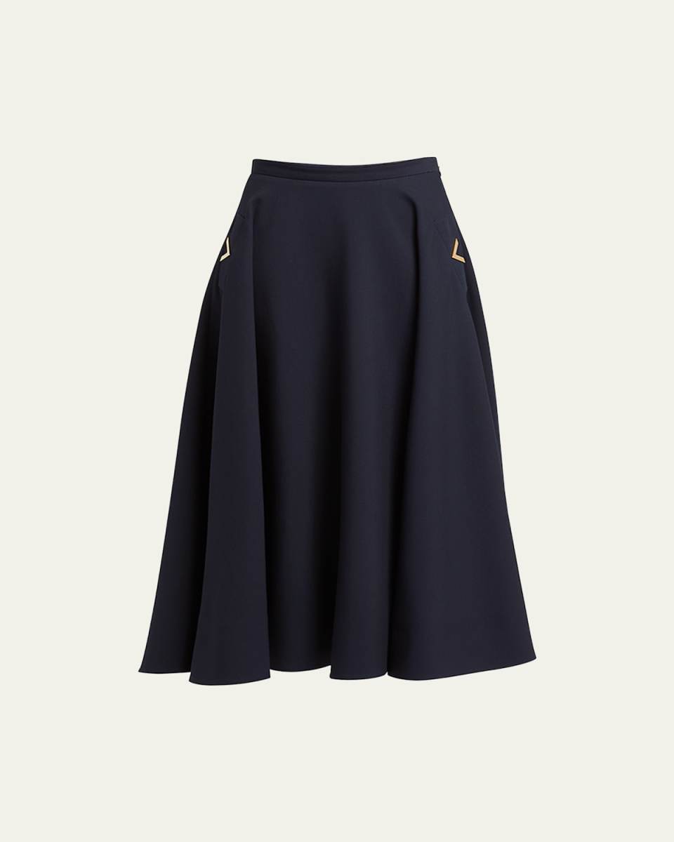 Crepe Couture Midi Skirt with Logo Hardware