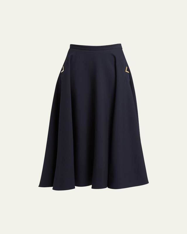 Crepe Couture Midi Skirt with Logo Hardware