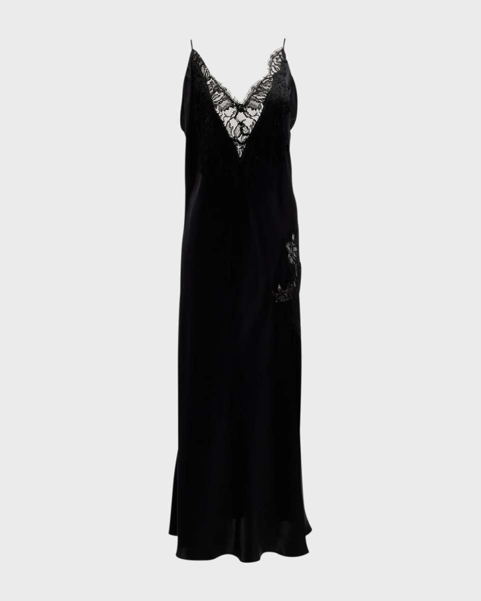 Diva Lace-Trim Charmeuse Gown