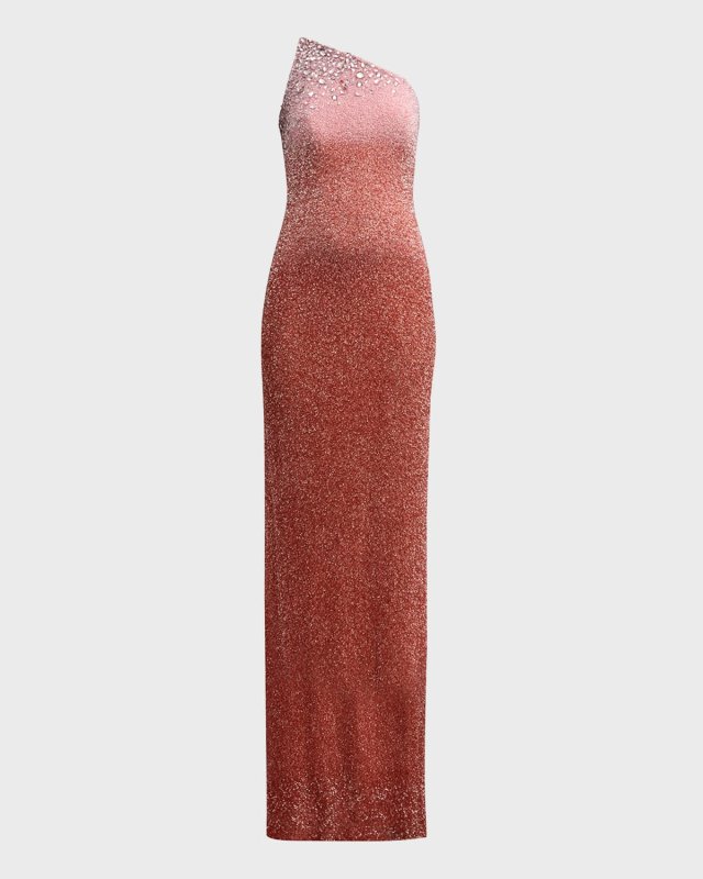Strapless Ombre Sequin Gown with Oversized Crystals