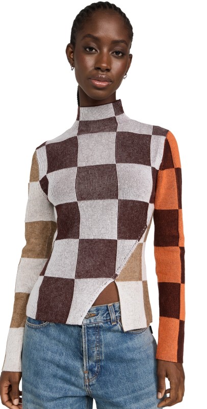 Stine Goya Long Sleeve Asymmetric Top Chocolate Combo