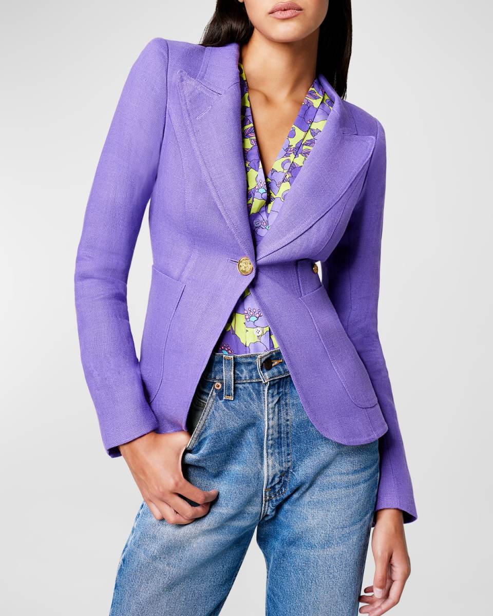 Leather Elbow-Patch Linen Duchess Blazer