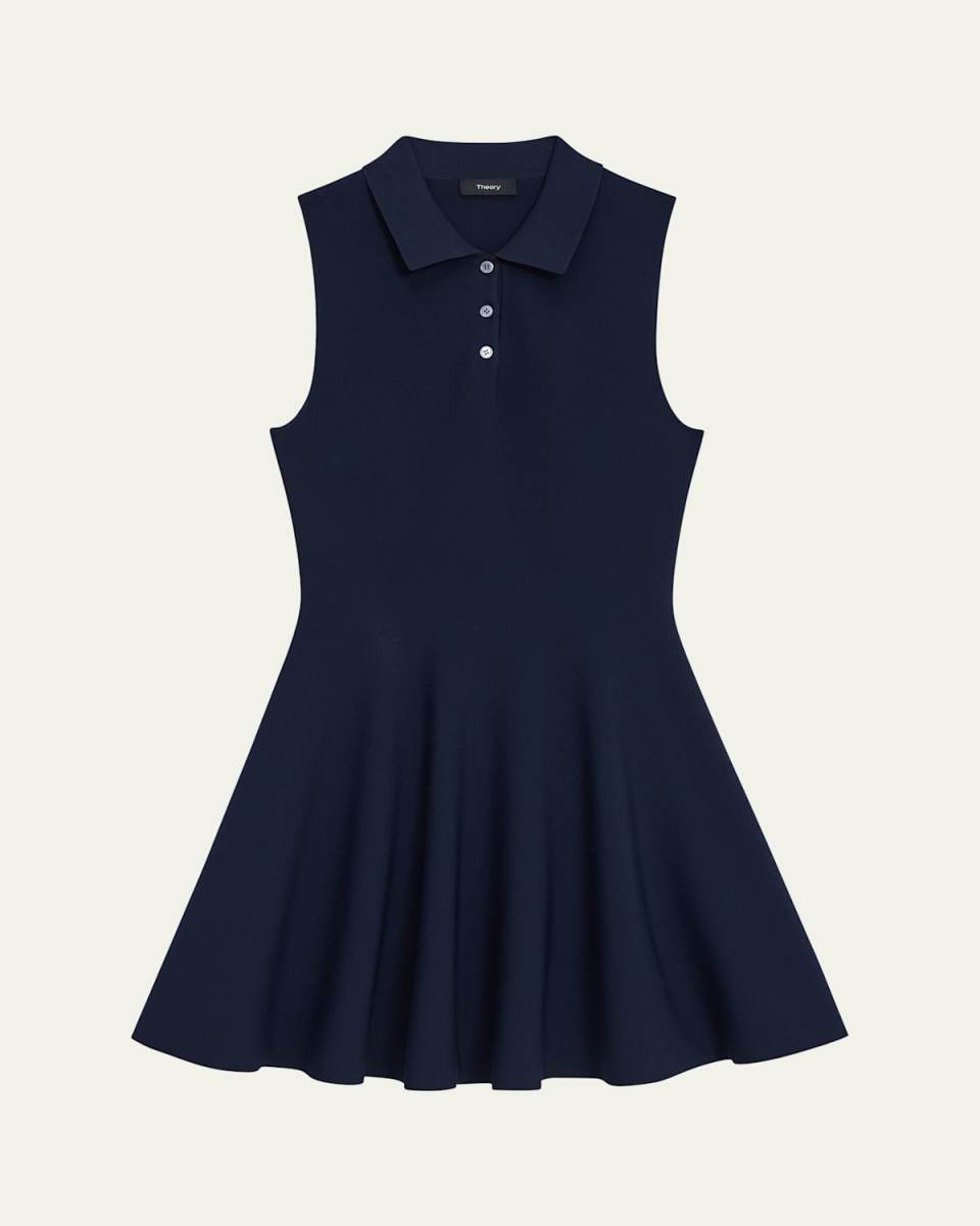 Flared Sleeveless Mini Polo Dress