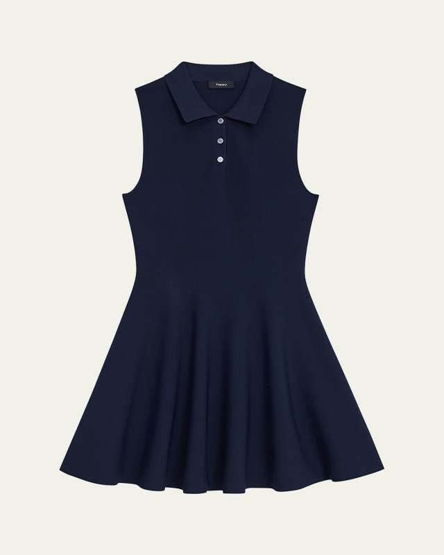 Flared Sleeveless Mini Polo Dress