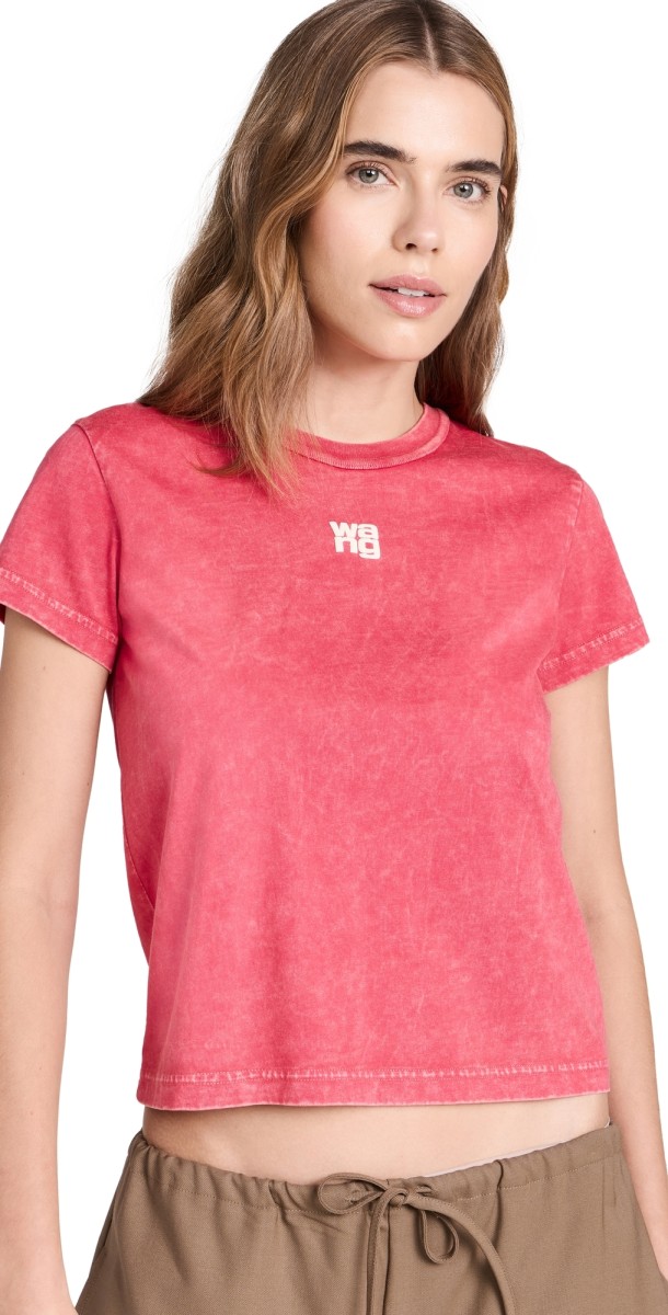Alexander Wang Essential Jersey Shrunk Tee with Puff Logo & Bound Neck Soft Cherry