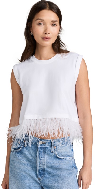 Cinq à Sept Cropped Feather Tee White