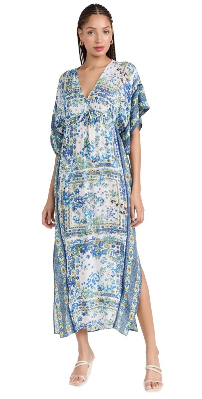 Poupette St Barth Amaya V Long Kaftan Blue Foulard