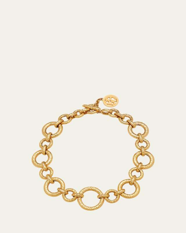 Gold Hammered Chain Necklace with Toggle