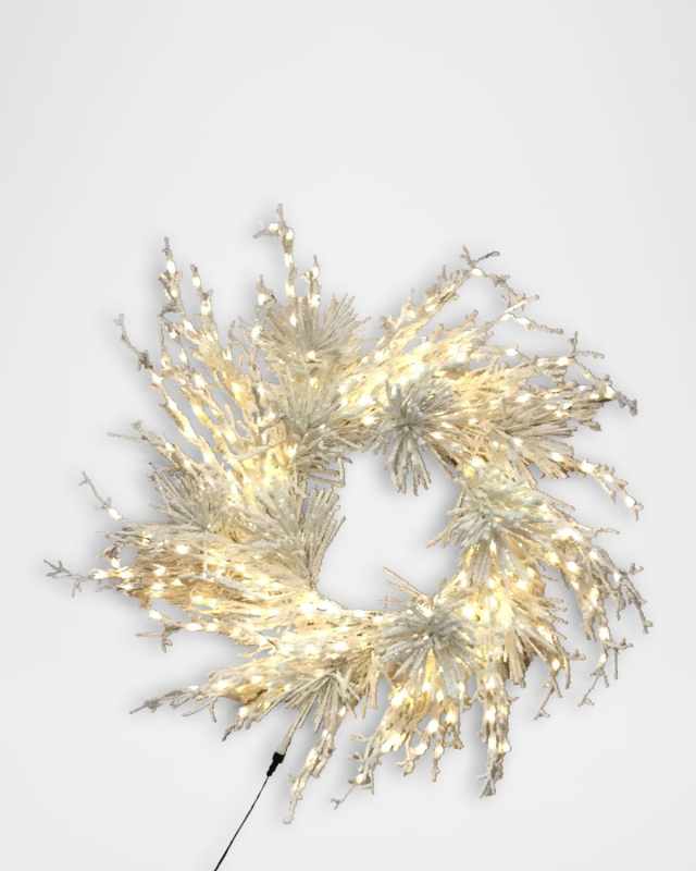 42" Twig Wreath W/ Flocked Branches, White 420 Warm White Fairy Lights A/C