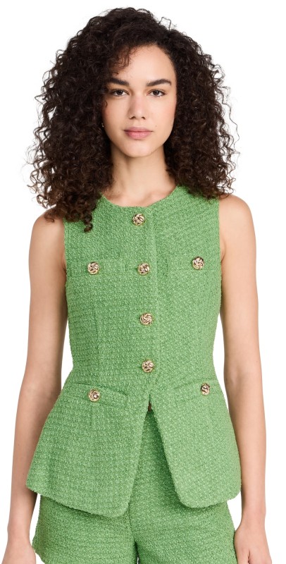 endless rose Tweed Buttoned Long Split Top Green