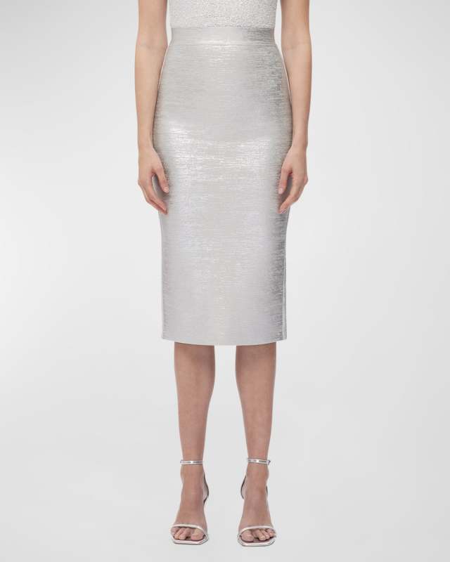 Elena Metallic Midi Pencil Skirt