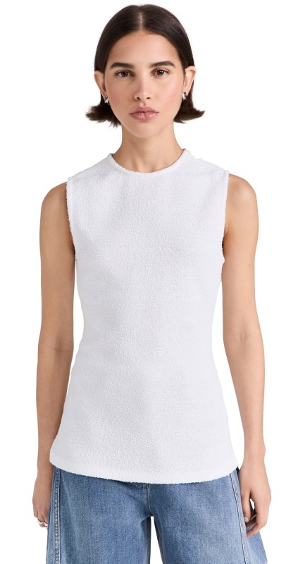 Tibi Boucle Knit Sleeveless Top White