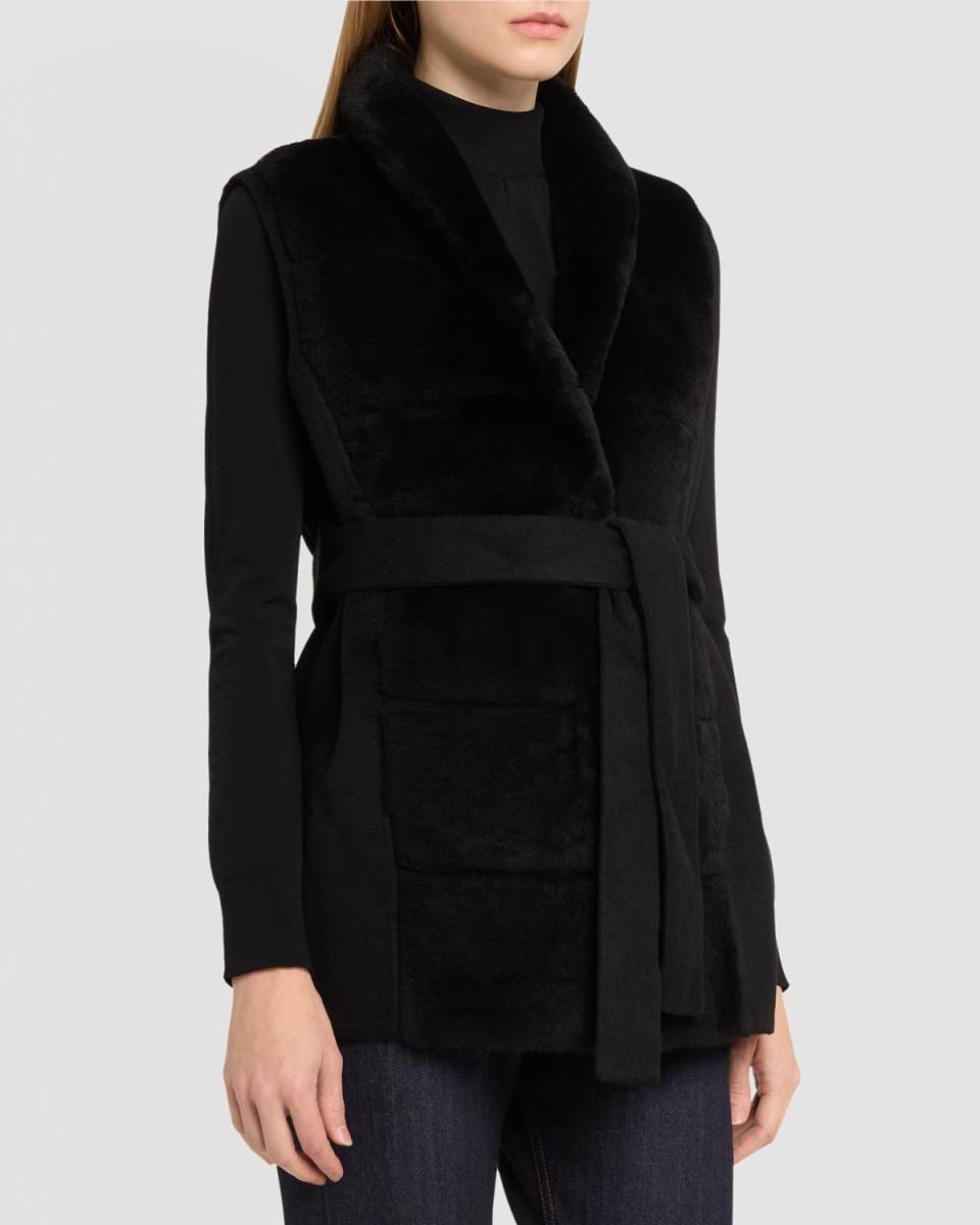Reversible Shearling Vest with Belt
