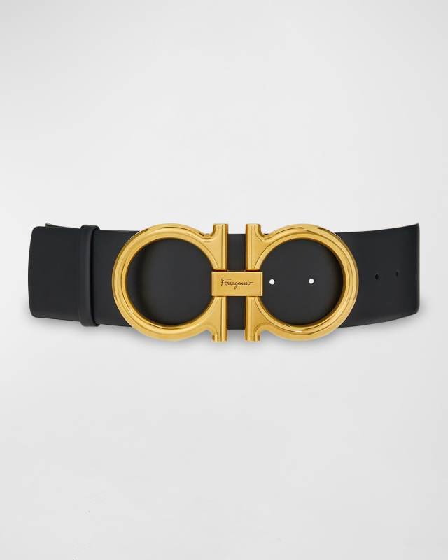 Double Gancini Leather Belt