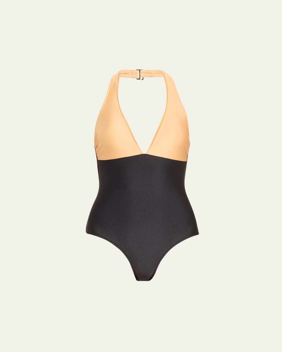 Colorblock Halter Plunge One-Piece Swimsuit