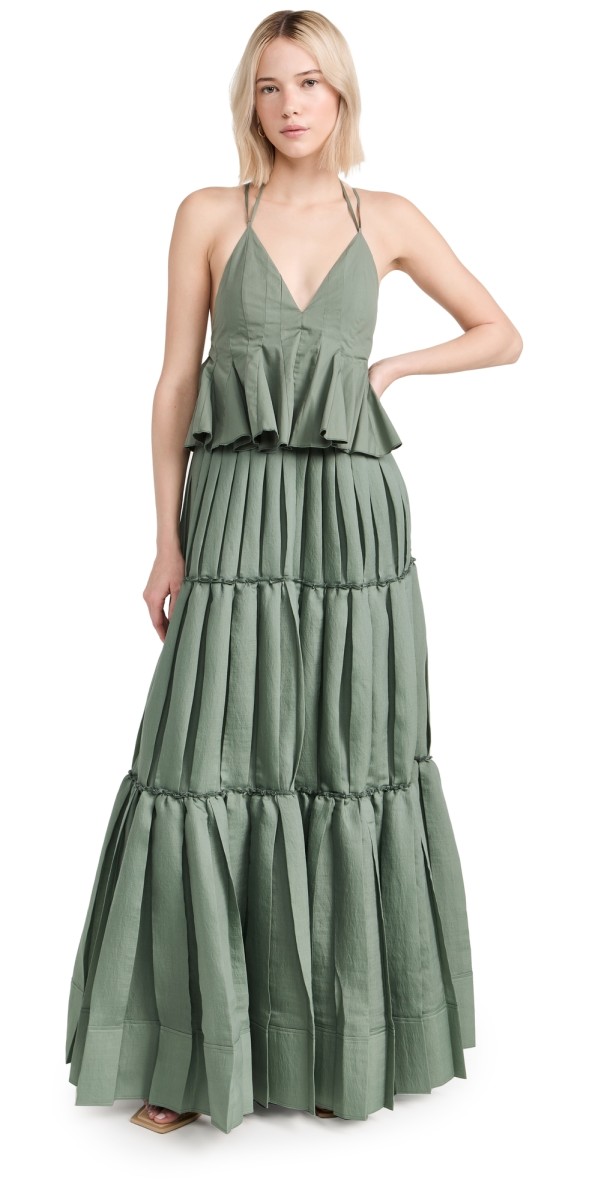 SIMKHAI Delania Sleeveless Pleated Maxi Dress Park Slope