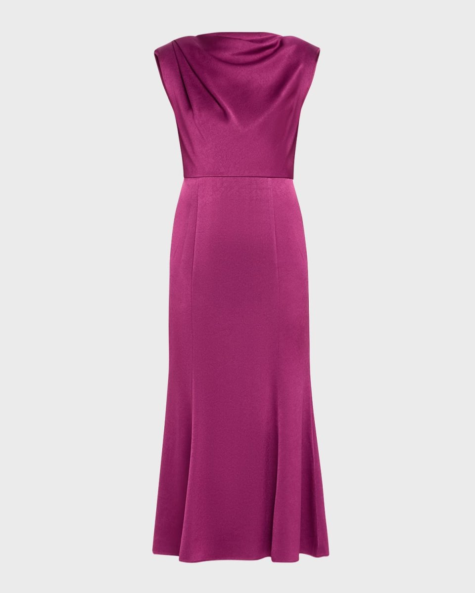 Draped Satin Crepe Sleeveless Midi Dress