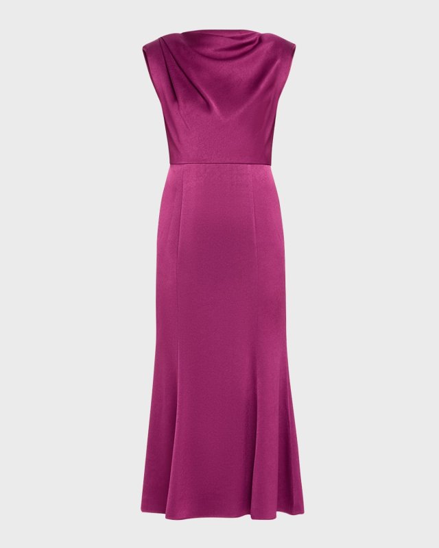 Draped Satin Crepe Sleeveless Midi Dress