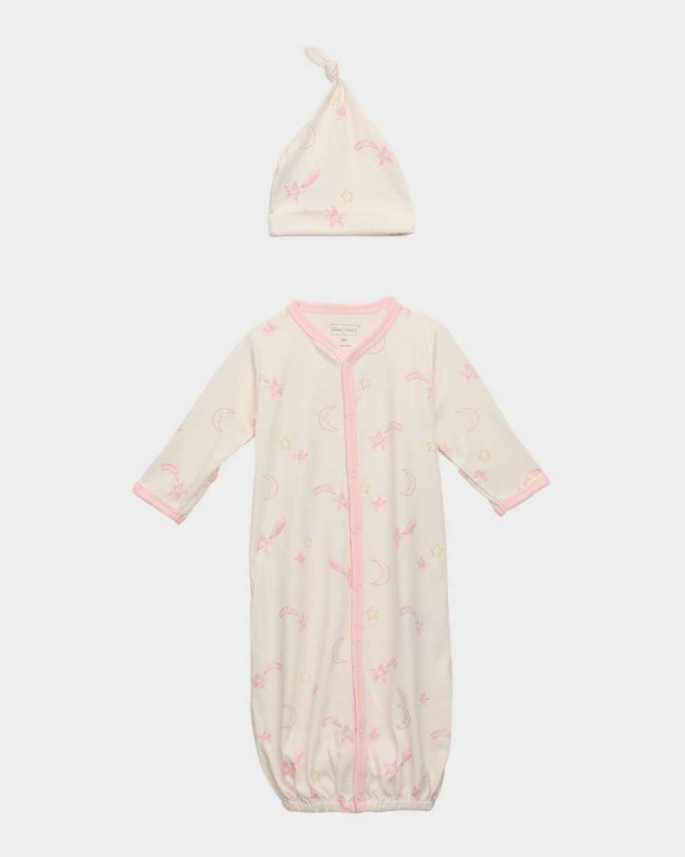 Girl's Starry Sky Convertible Gown & Hat Set, Size Newborn-S