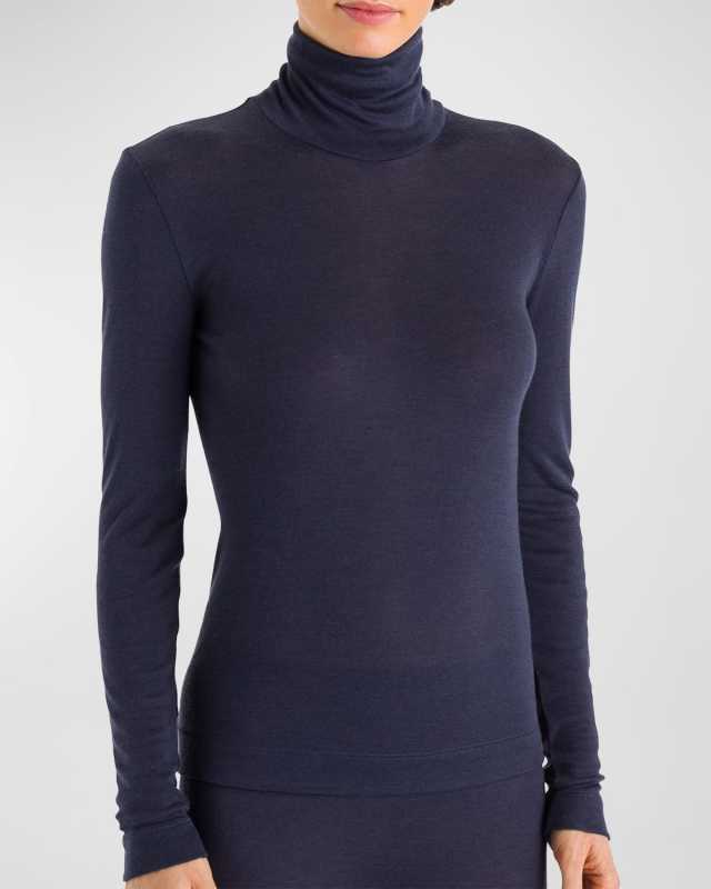Silk-Cashmere Turtleneck Top
