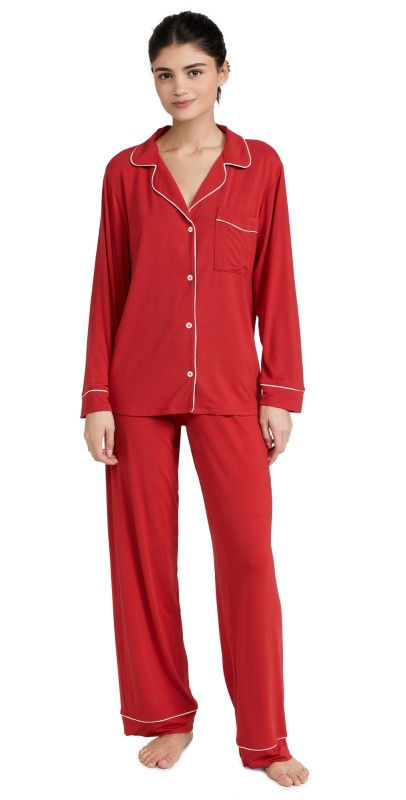 Eberjey Gisele Long PJ Set Haute Red/Bone