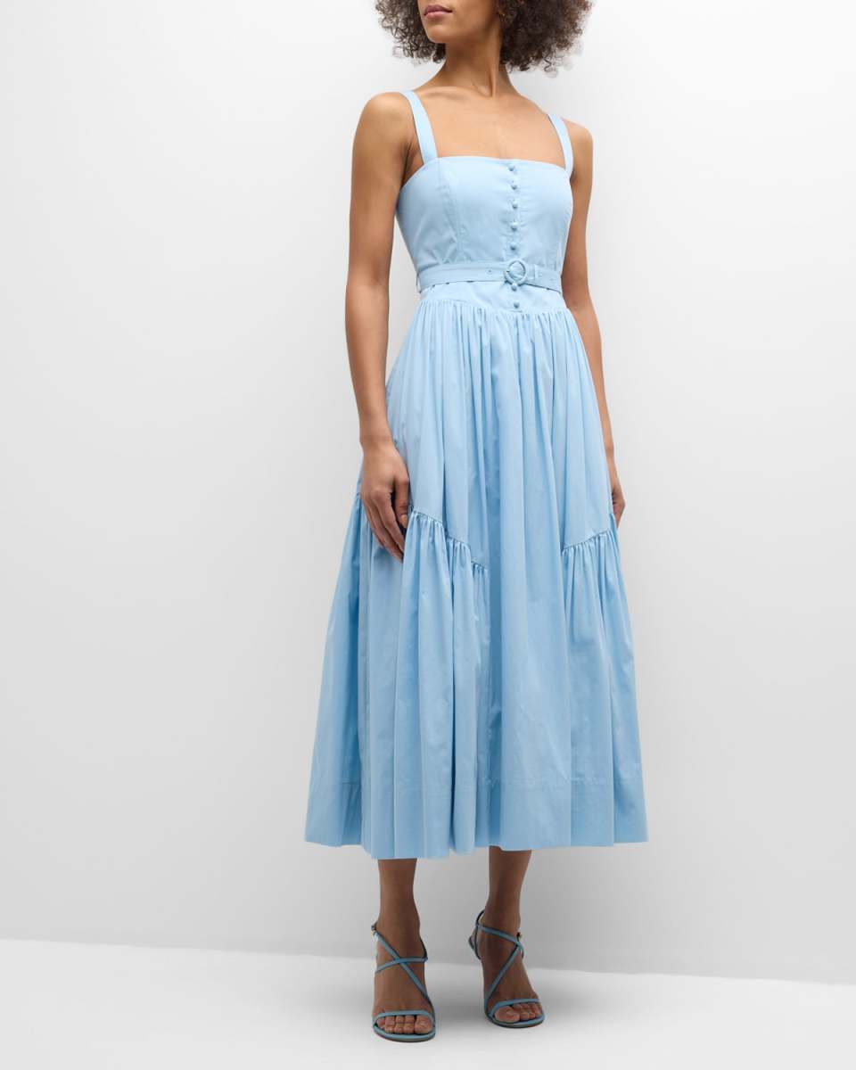 Amber Belted Poplin Midi Pinafore Dress
