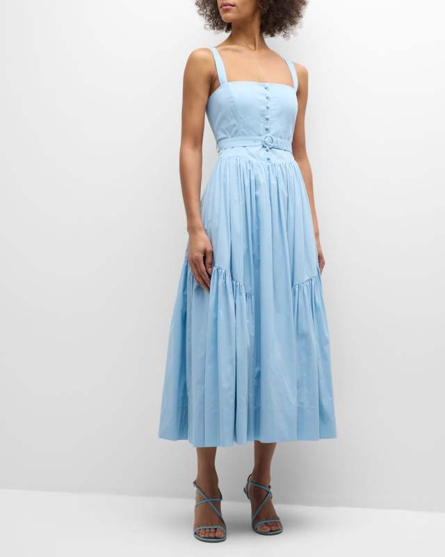 Amber Belted Poplin Midi Pinafore Dress