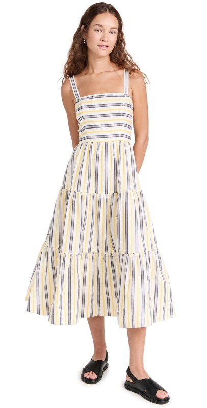 Jason Wu Striped Cotton Midi Dress Buttermilk/Deep Plum Multi