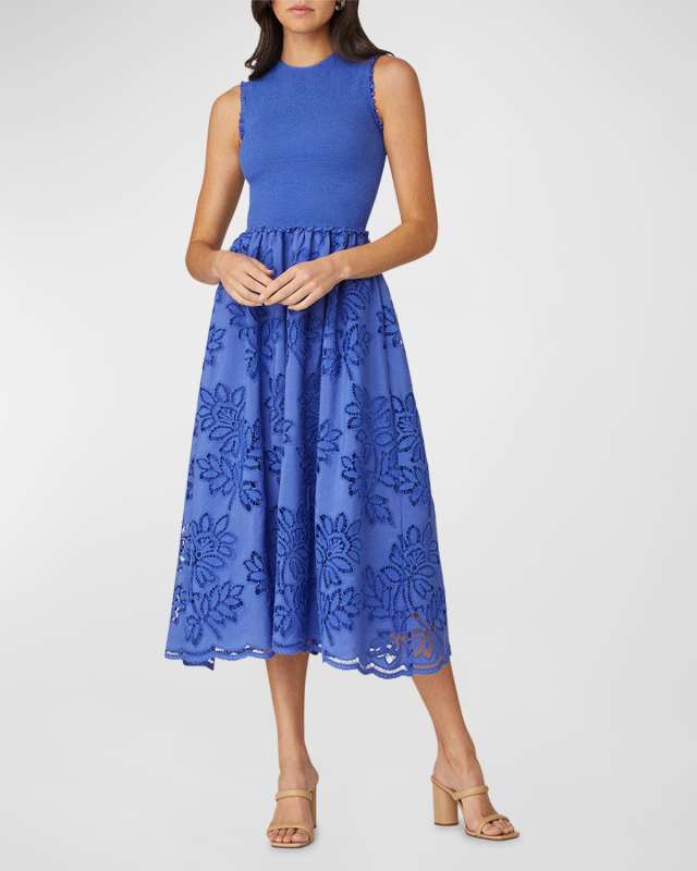 Roberta Floral-Embroidered Midi Dress