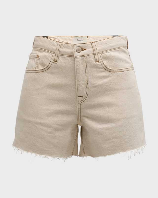 T Long High-Rise Cut-Off Denim Shorts