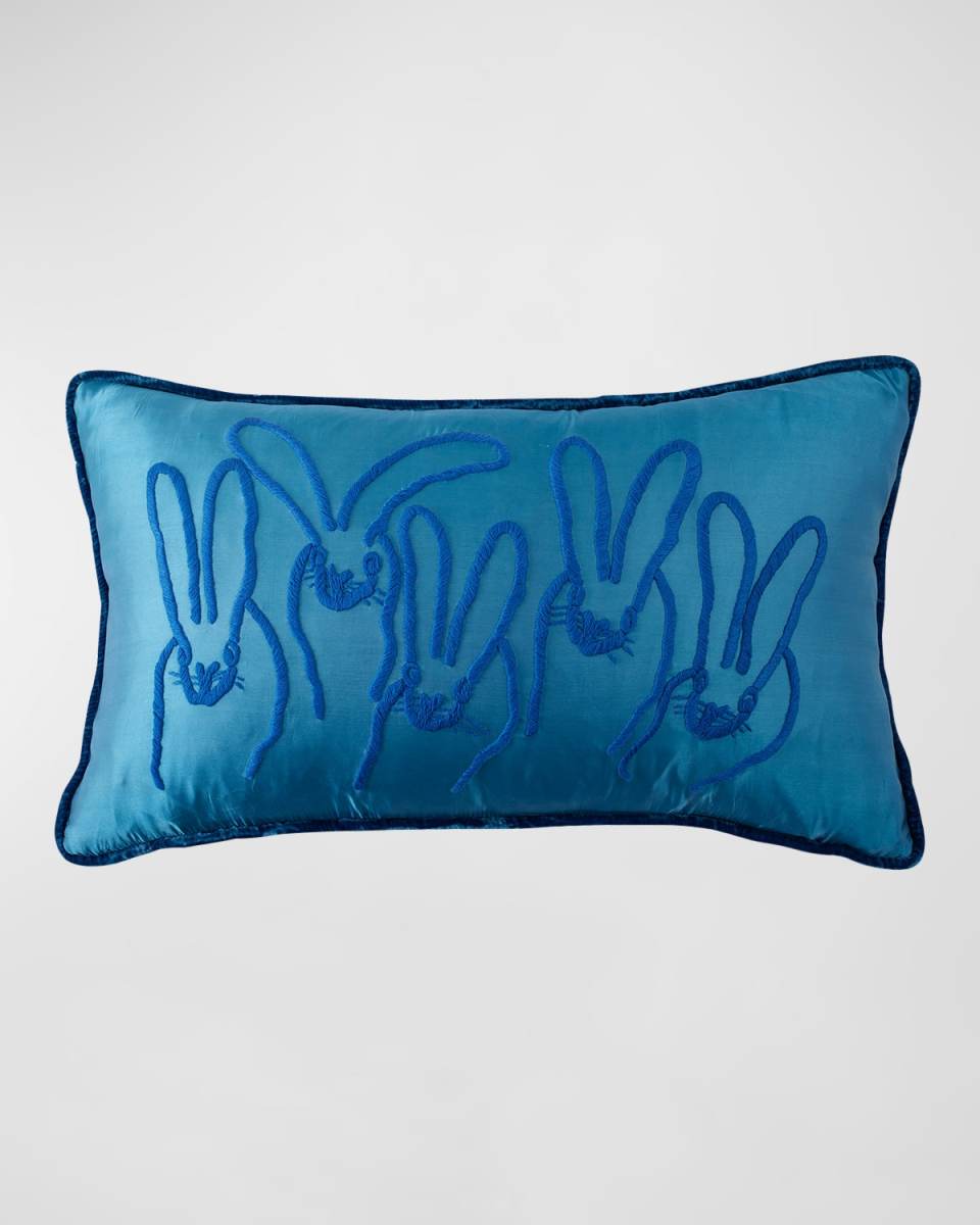 Hand-Embroidered Bunny Velvet Lumbar Pillow