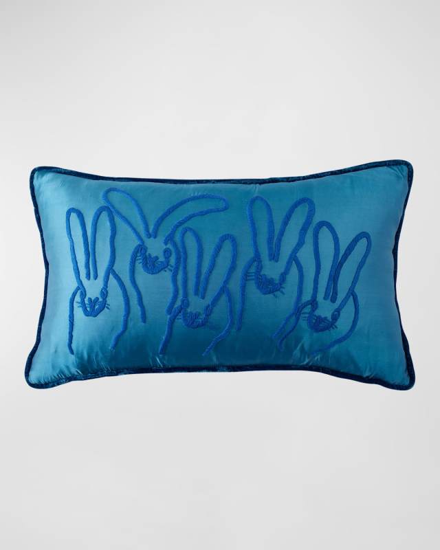 Hand-Embroidered Bunny Velvet Lumbar Pillow