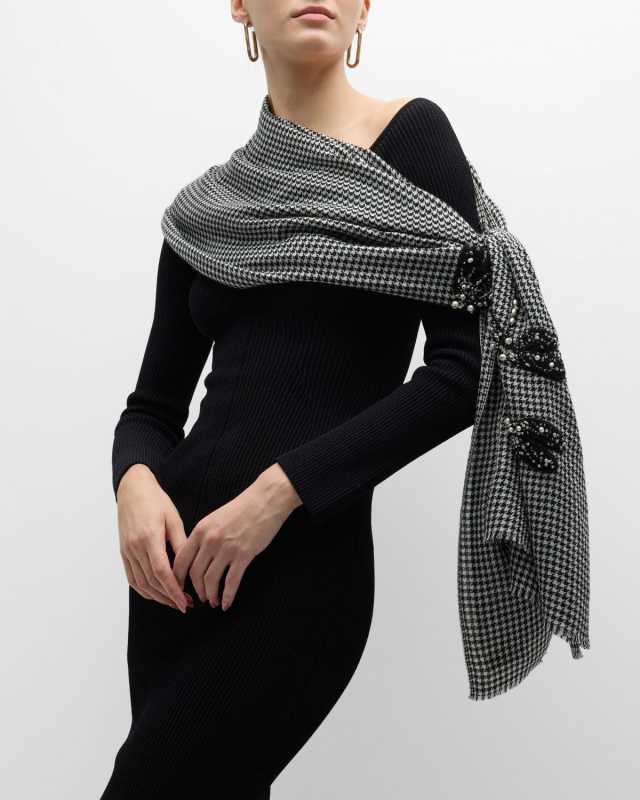 Dragonfly Embellished Merino Wool & Silk Scarf