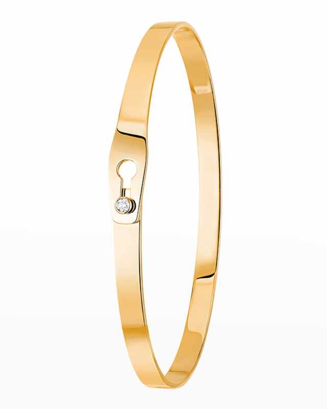 Yellow Gold Secure Narrow Bangle Bracelet with 1 Diamond