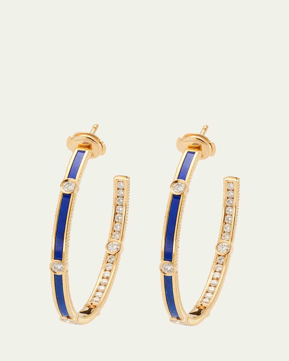 Rayon Lapis Extra-Large Hoop Earrings in 18K Yellow Gold and Diamonds