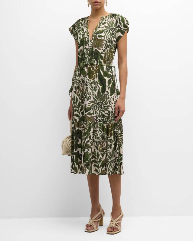 Scarlett Floral-Print Raglan-Sleeve Midi Dress