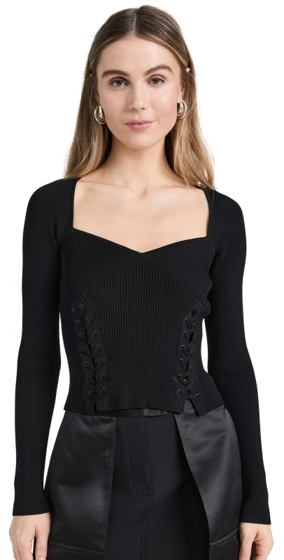 SIMKHAI Daphane Lace Up Top Black Multi