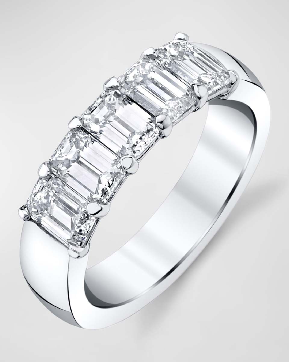 Platinum 5 Stone Band with Emerald Cut Diamonds, 1.65ct