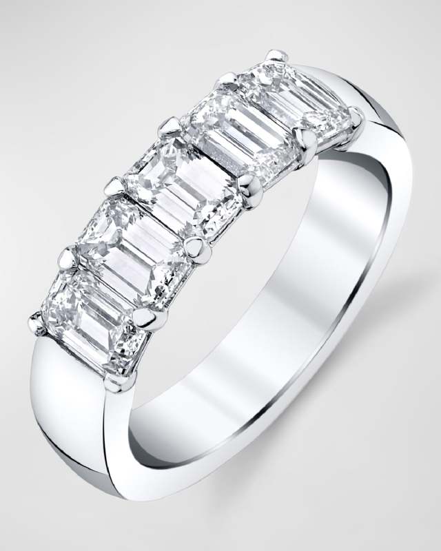 Platinum 5 Stone Band with Emerald Cut Diamonds, 1.65ct