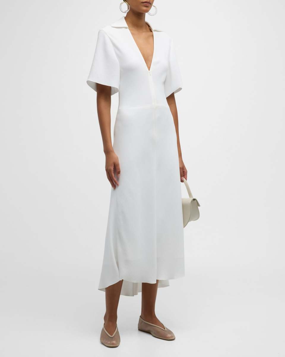 Short-Sleeve Zip-Front Midi Polo Dress