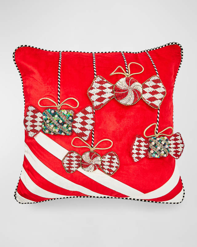 Christmas Candy Red Beaded Throw Pillow
