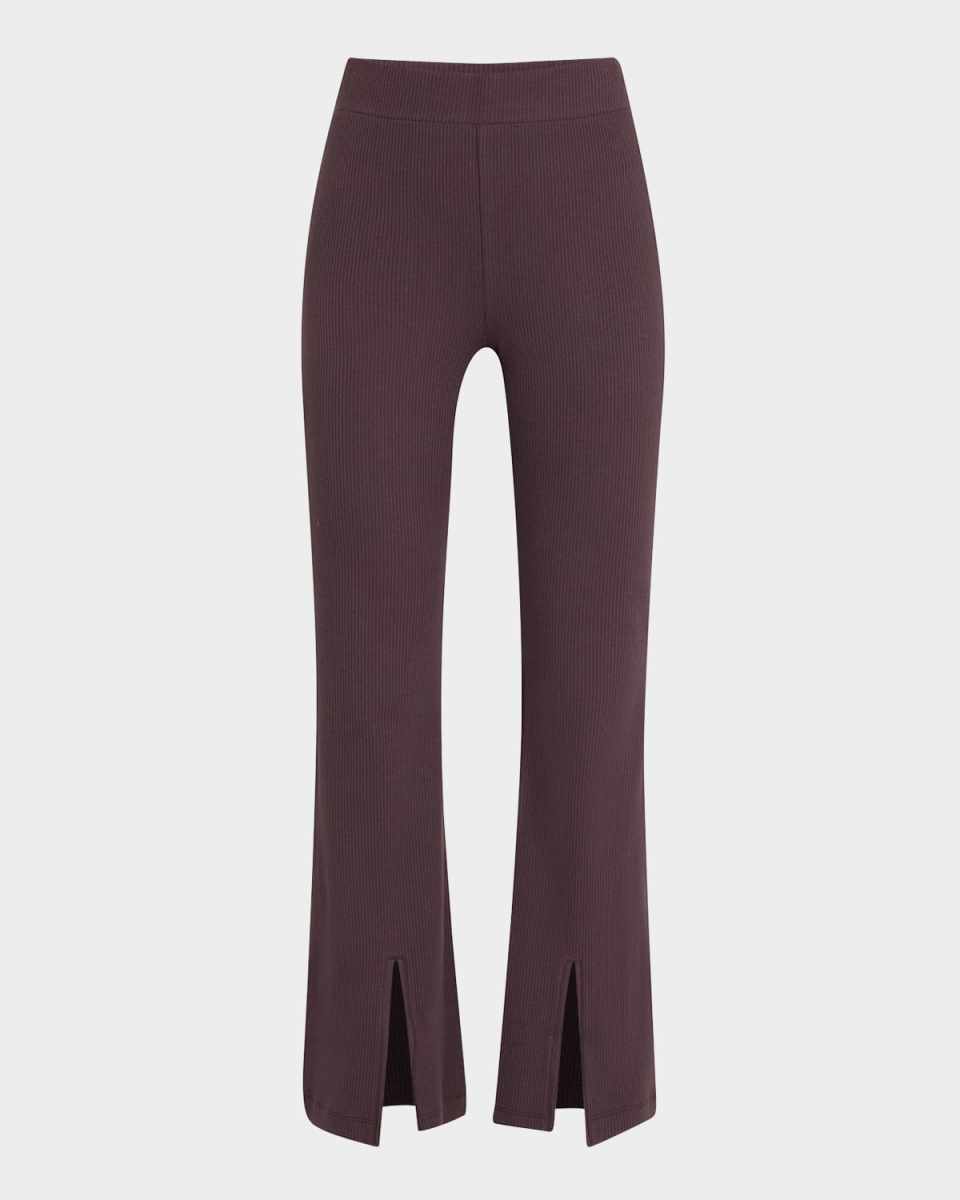 Mocha Rib Split-Hem Flare Pants