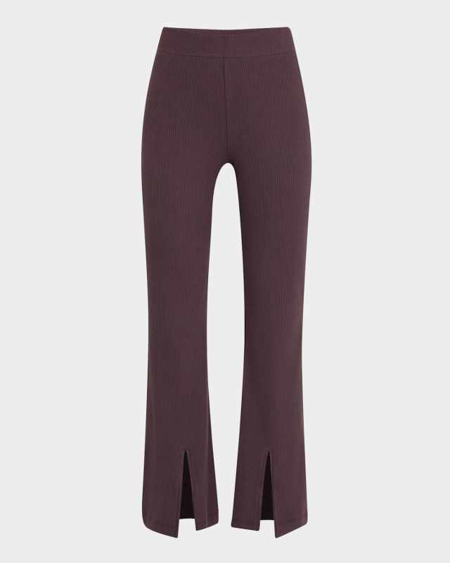 Mocha Rib Split-Hem Flare Pants